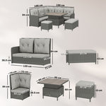 6 Pcs Rattan Garden Furniture Sectional Corner Sofa | Grey