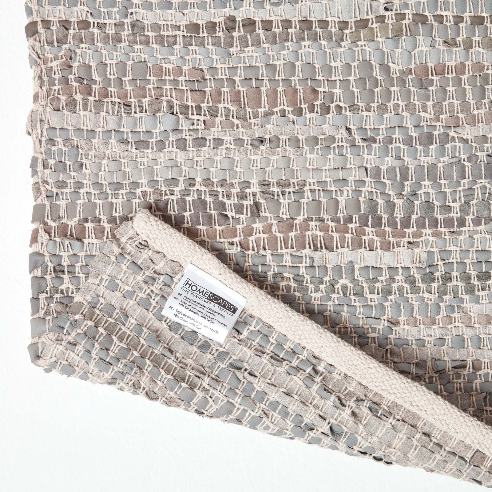 Real Leather Handwoven Diamond Pattern Rug | 200cm | Grey