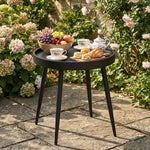 Outsunny Round Garden Table, Outdoor Coffee Side Table With Plastic Top