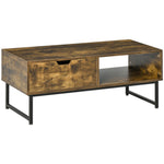 Industrial Coffee Table With Shelf And Drawer