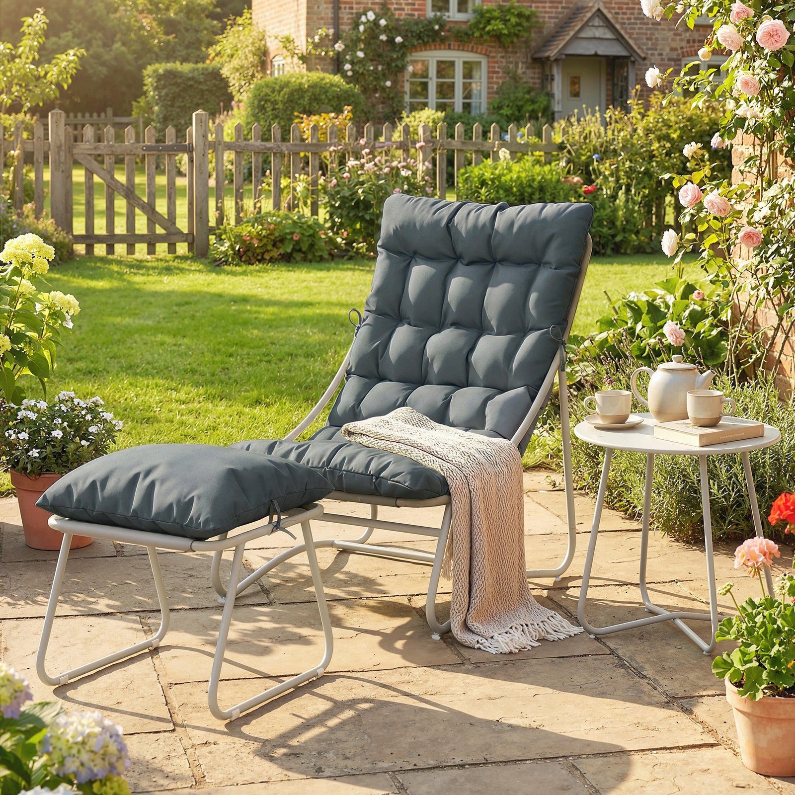 3 Piece Bistro Set, Outdoor Table And Chair Set With Footstool | Dark Grey
