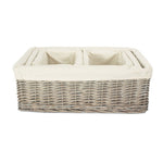 Set Of 4 Wicker Grey Wash Lined Storage Tray