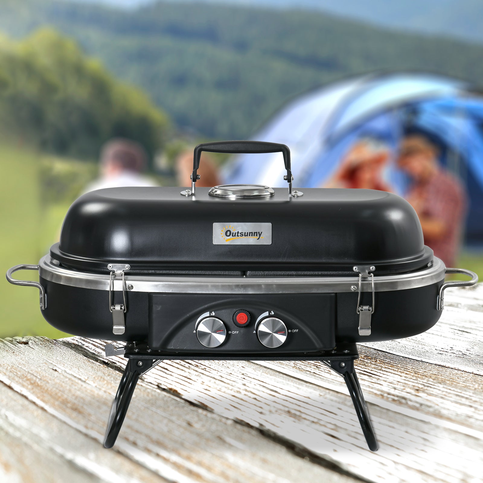 Foldable Bbq Grill, 2 Burner, Table Top | Black