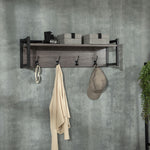 Rustic Wall-mounted Coat Rack Floating Shelf With 4 Hooks