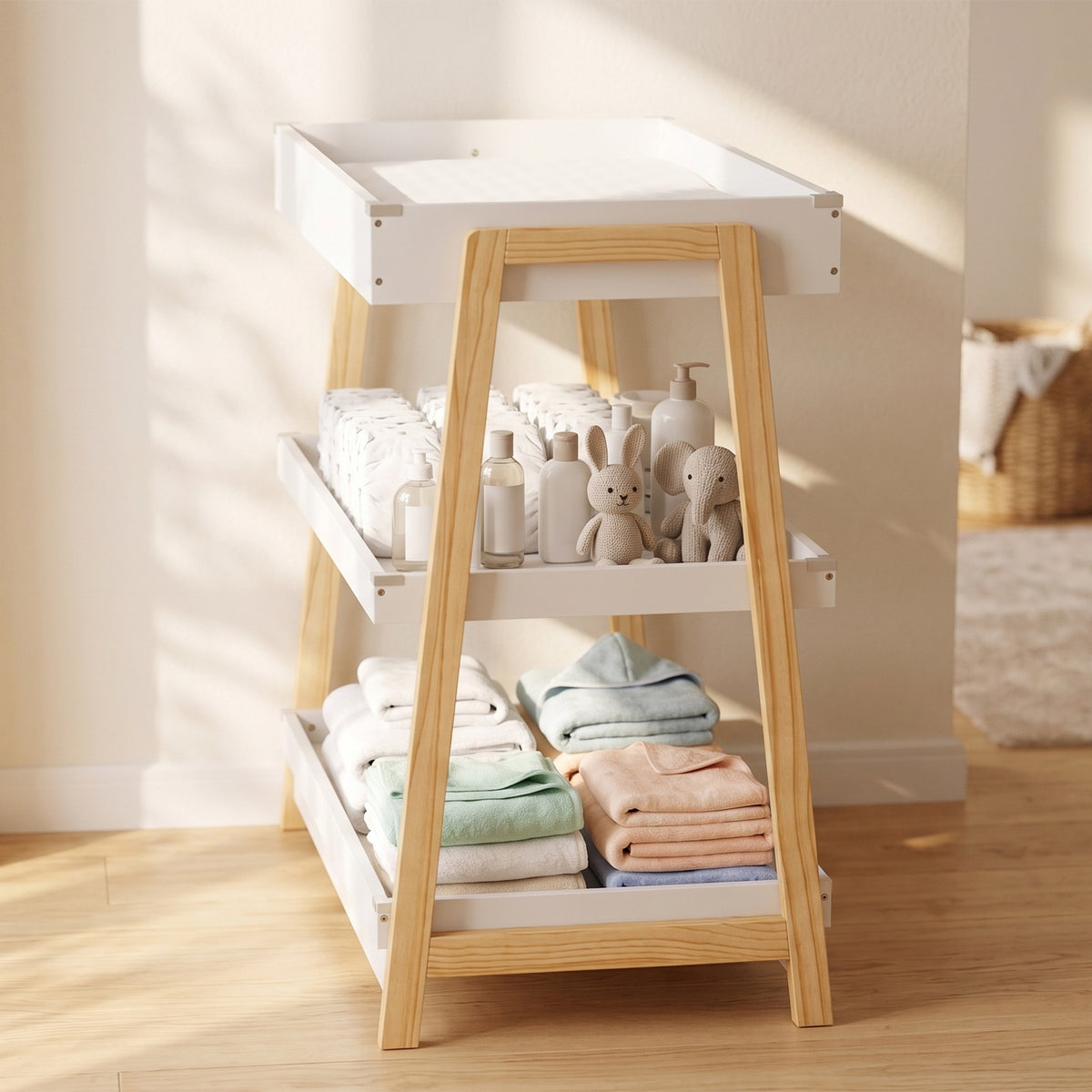 AIYAPLAY Baby Changing Table With 2 Storage Shelves White