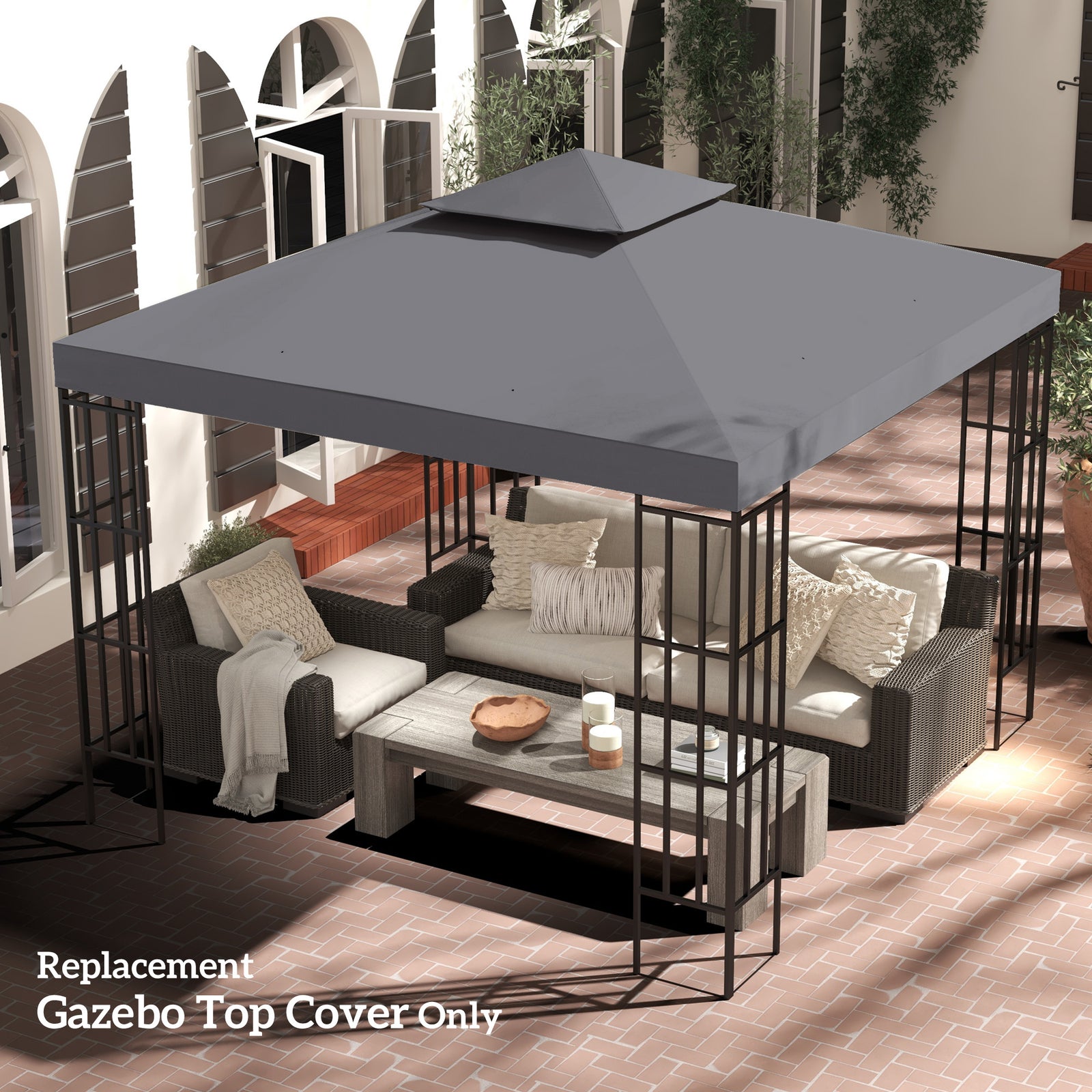 3x3m Gazebo Top Cover Double Tier Canopy Replacement | Dark Gray