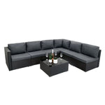 Rattan Modular 7 Piece Furniture Set - Black | Black
