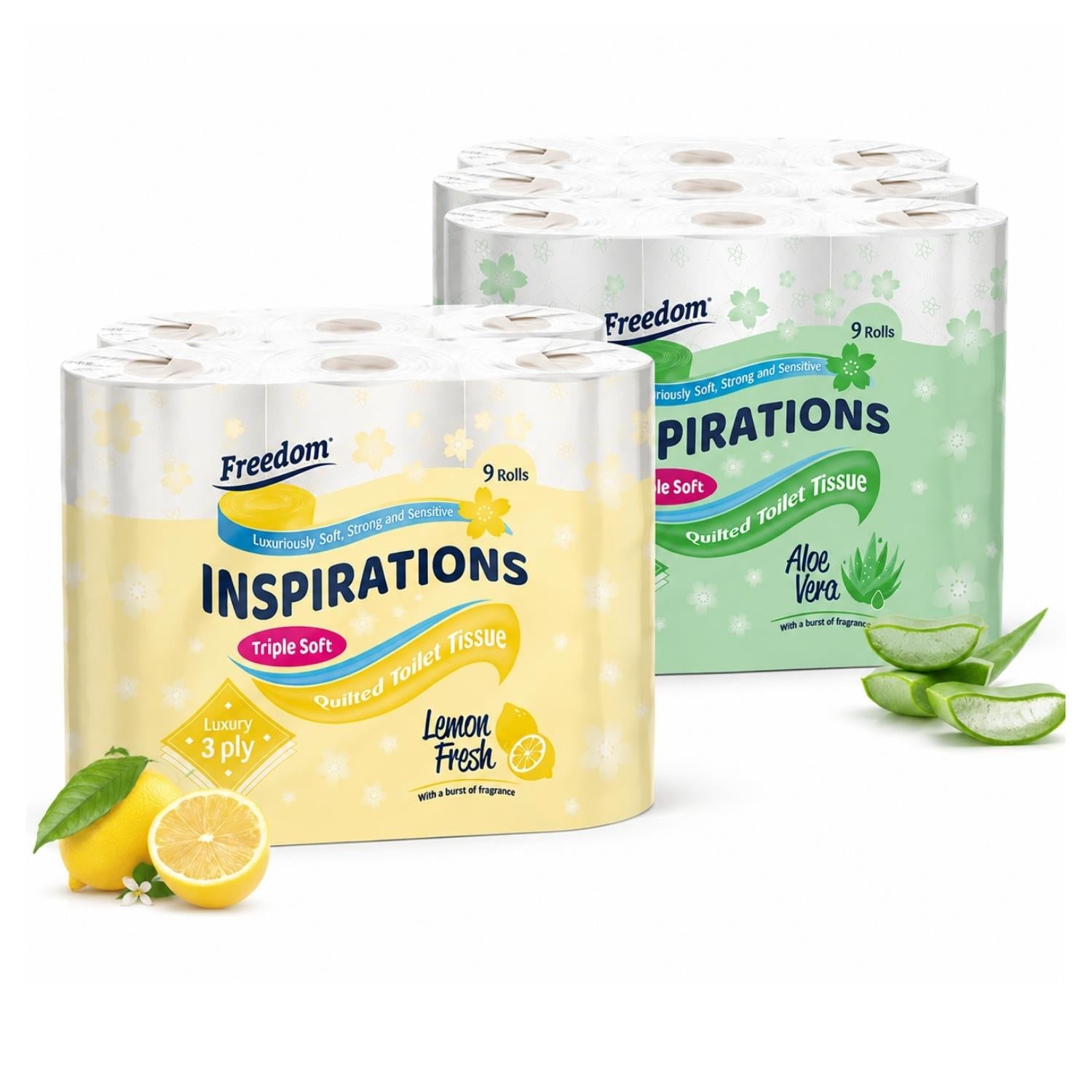 Freedom Aloe 3-ply Toilet Paper 45 Rolls + Lemon 3-ply 45 Rolls