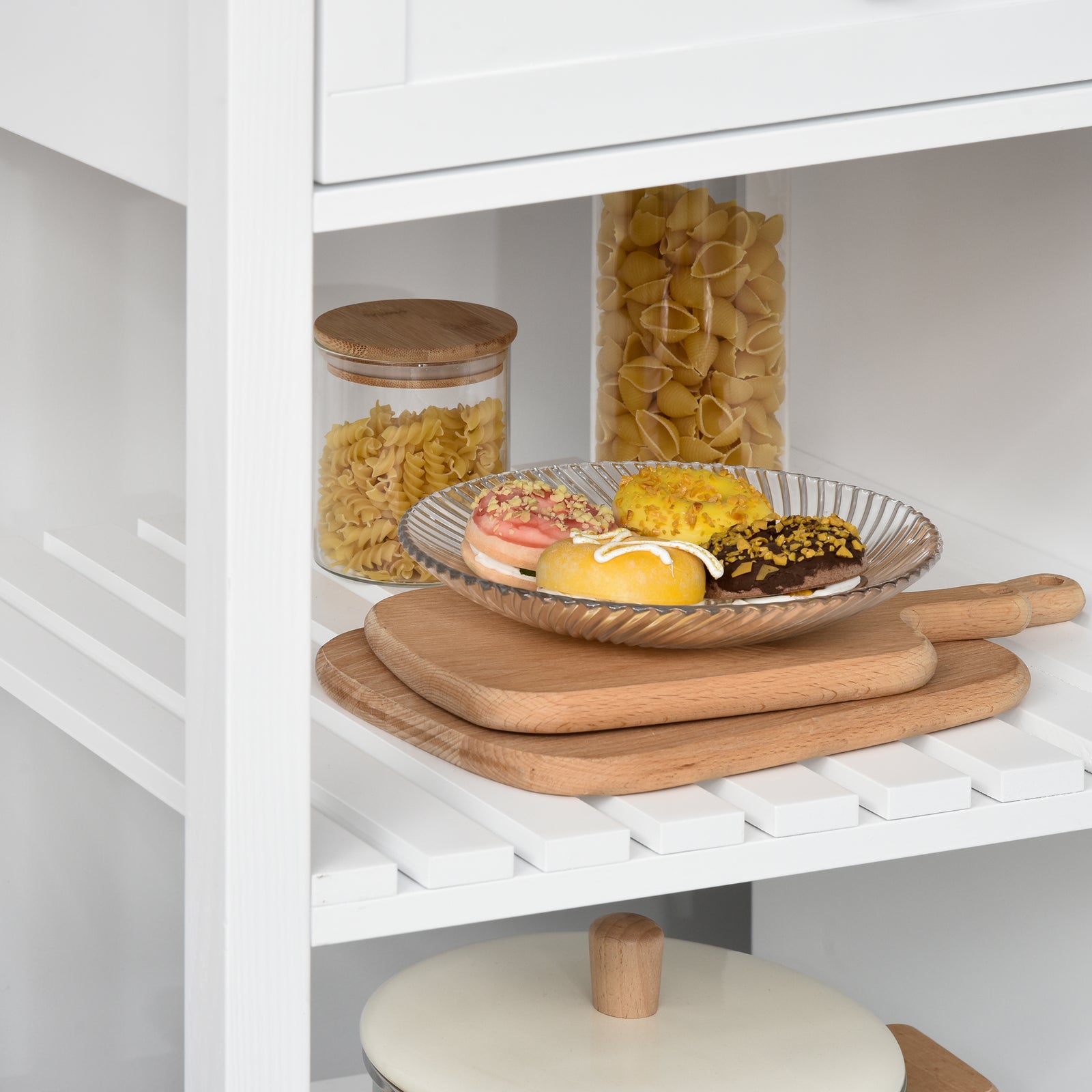 HOMCOM Rolling Kitchen Trolley With Rubber Wood Top