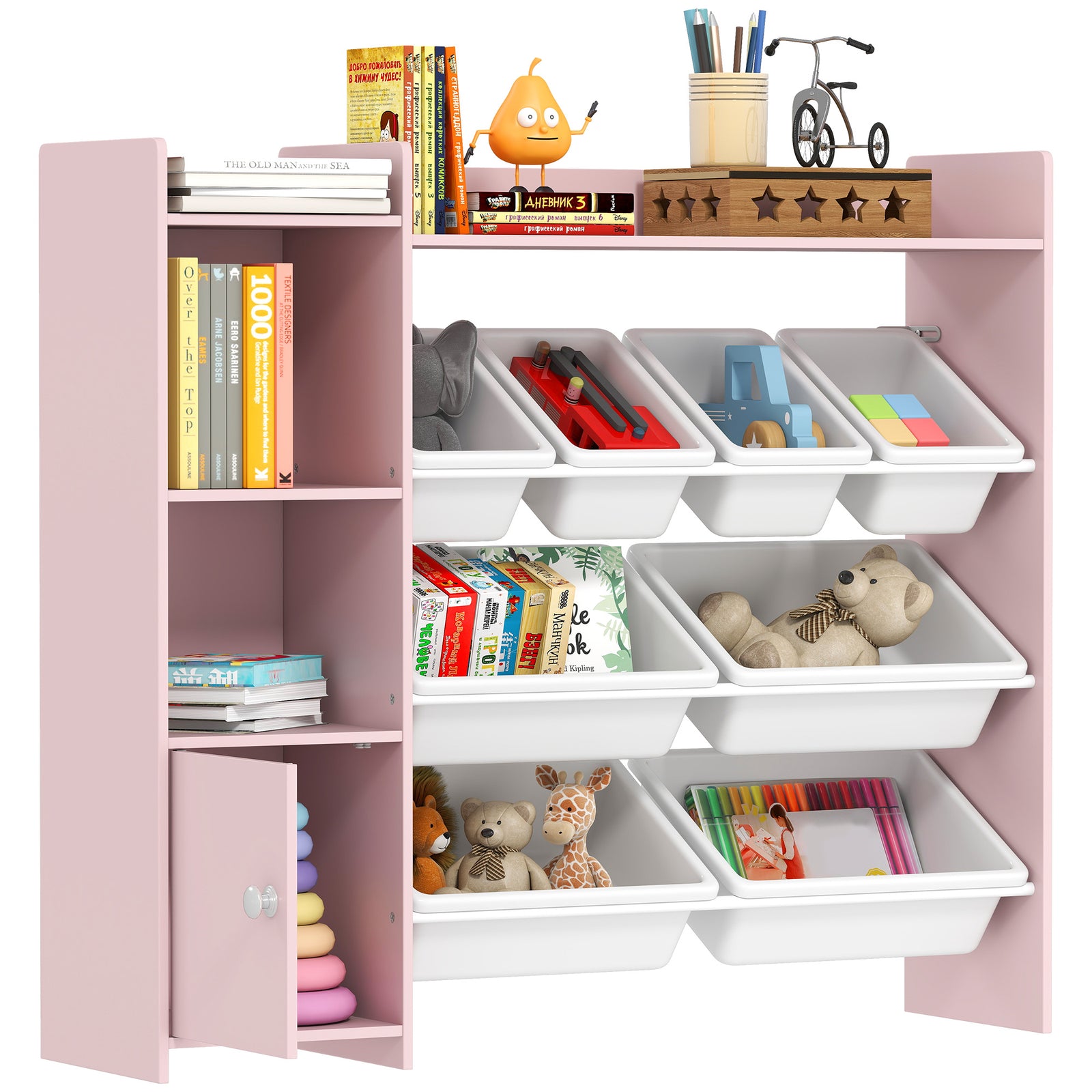 Toy Storage Unit With 8 Removable Bins, Storage Shelves, Cabinet | Pink