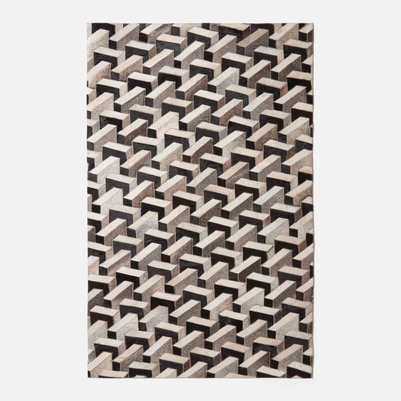 Geometric Leather Rug, 90 X 150 Cm | 150cm x 95cm | Black & Grey