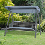 3 Seater Rattan Swing Chair With Adjustable Canopy & Cushion