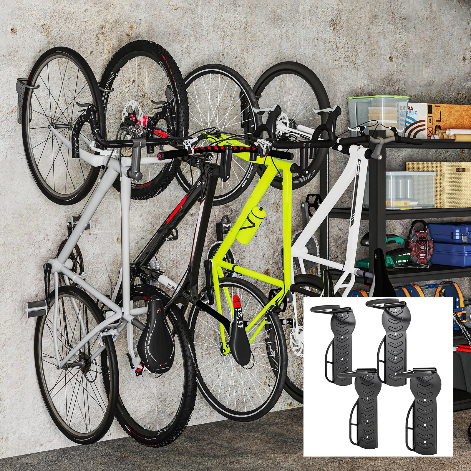 4-pack Wall Mount Bike Hooks