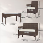 4 Piece Rattan Garden Furniture Sofa Set With Cushions | Brown