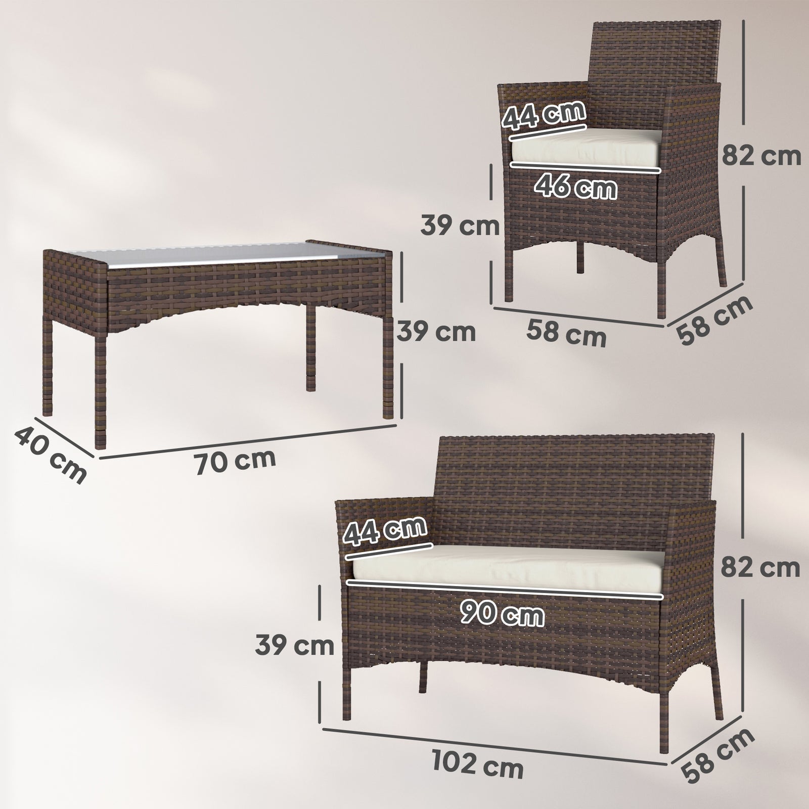 4 Piece Rattan Garden Furniture Sofa Set With Cushions | Brown