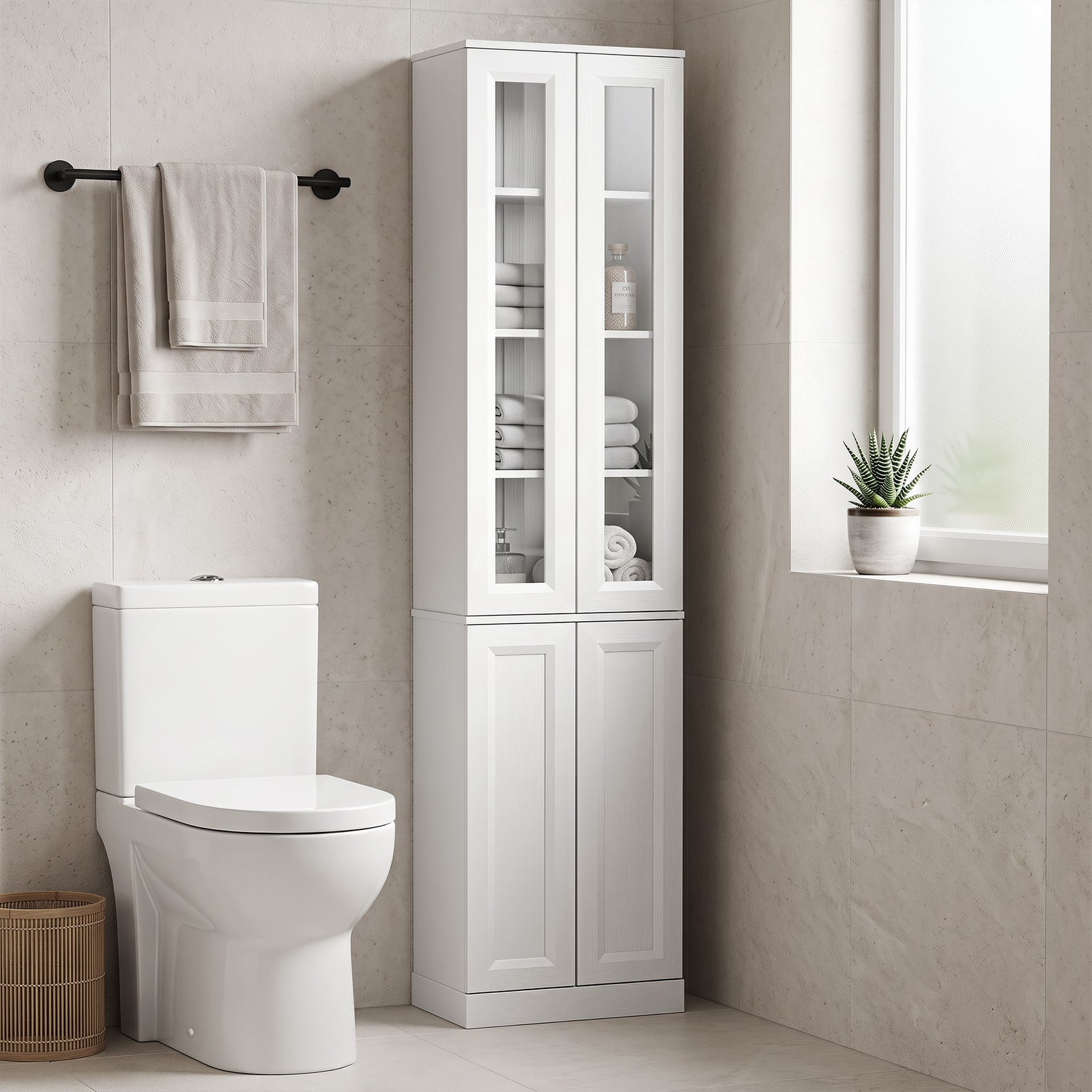 Tall Bathroom Storage Cabinet, 6-tier Bathroom Cabinet | White