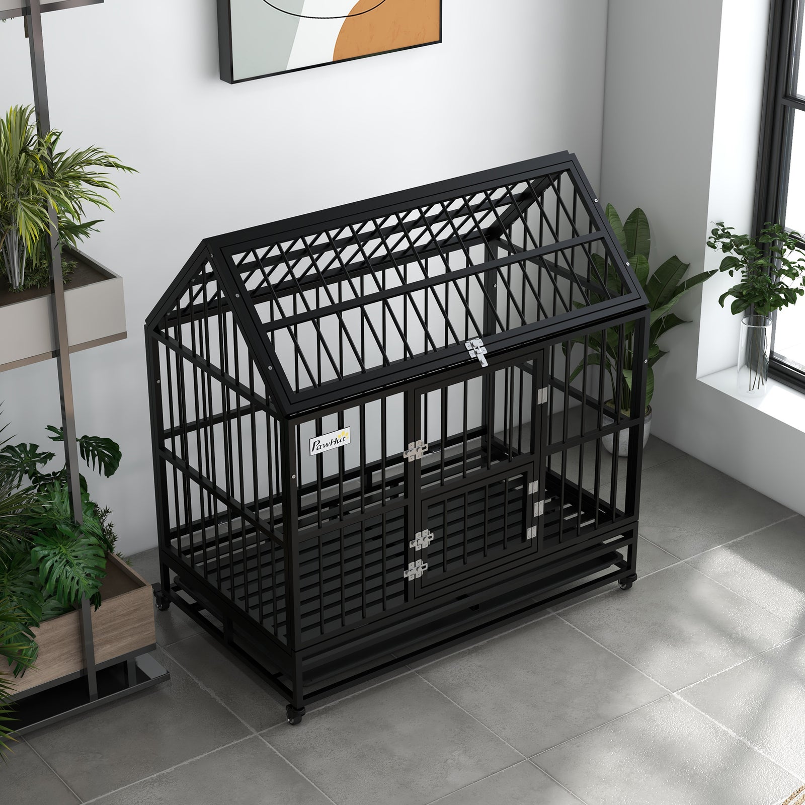 48" Heavy Duty Dog Crate W/ Removable Tray, Logs