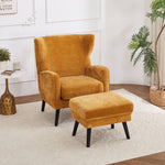 Vintage-inspired Chenille Leisure Chair With Footstool – Elegant Comfort & Durable Wooden Frame