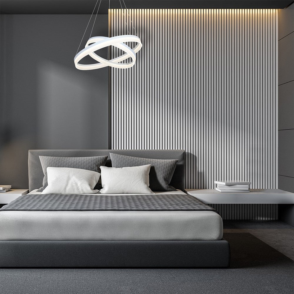 Ring Led Designer Pendant Lamp A Stunning Centrepiece Formed From 2 White Circular Led Hoops With Remote Control Included