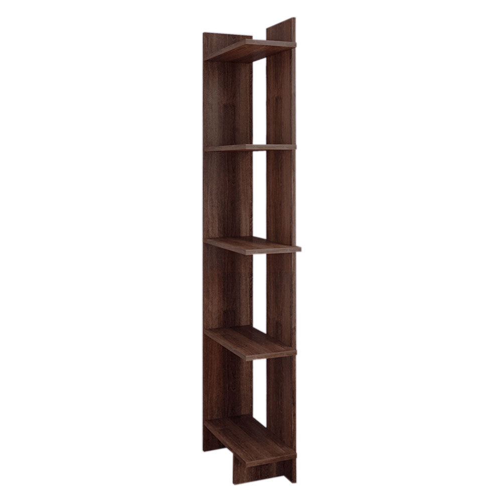 Modern 5-tier Corner Bookshelf Shelf Unit | Walnut