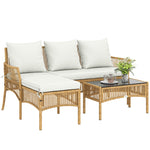 3 Piece Rattan Garden Furniture Set With Cushions | Natural
