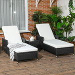 3pc Rattan Sun Lounger W/ Cushions & Table - Cream