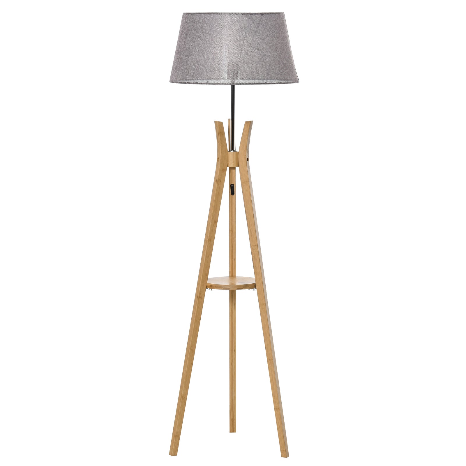 Tripod Floor Lamp Light E27 Base With Fabric Shade Shelf | One Size | Gray