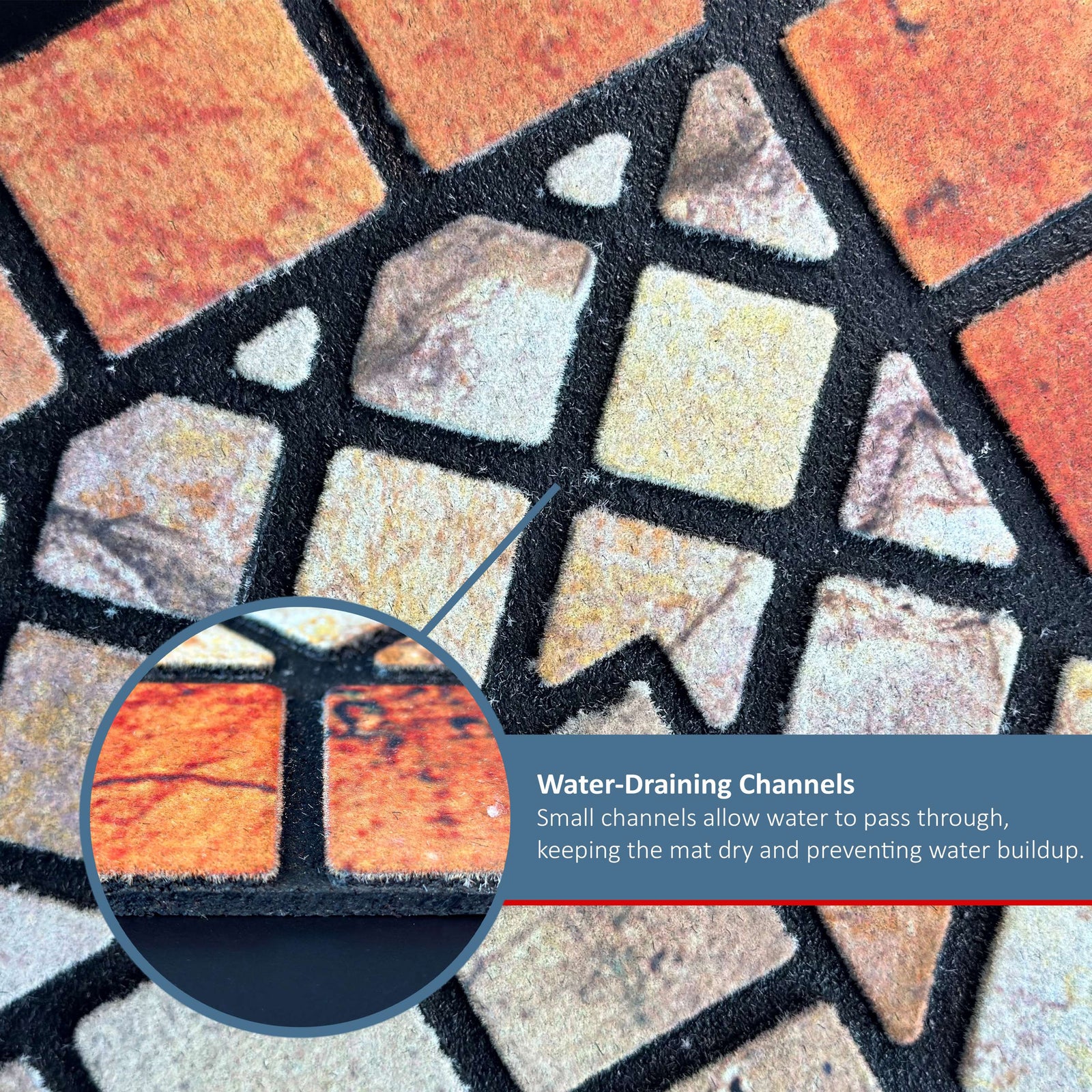 Elegant Tile Effect Doormat - Red Edge | Small | Red