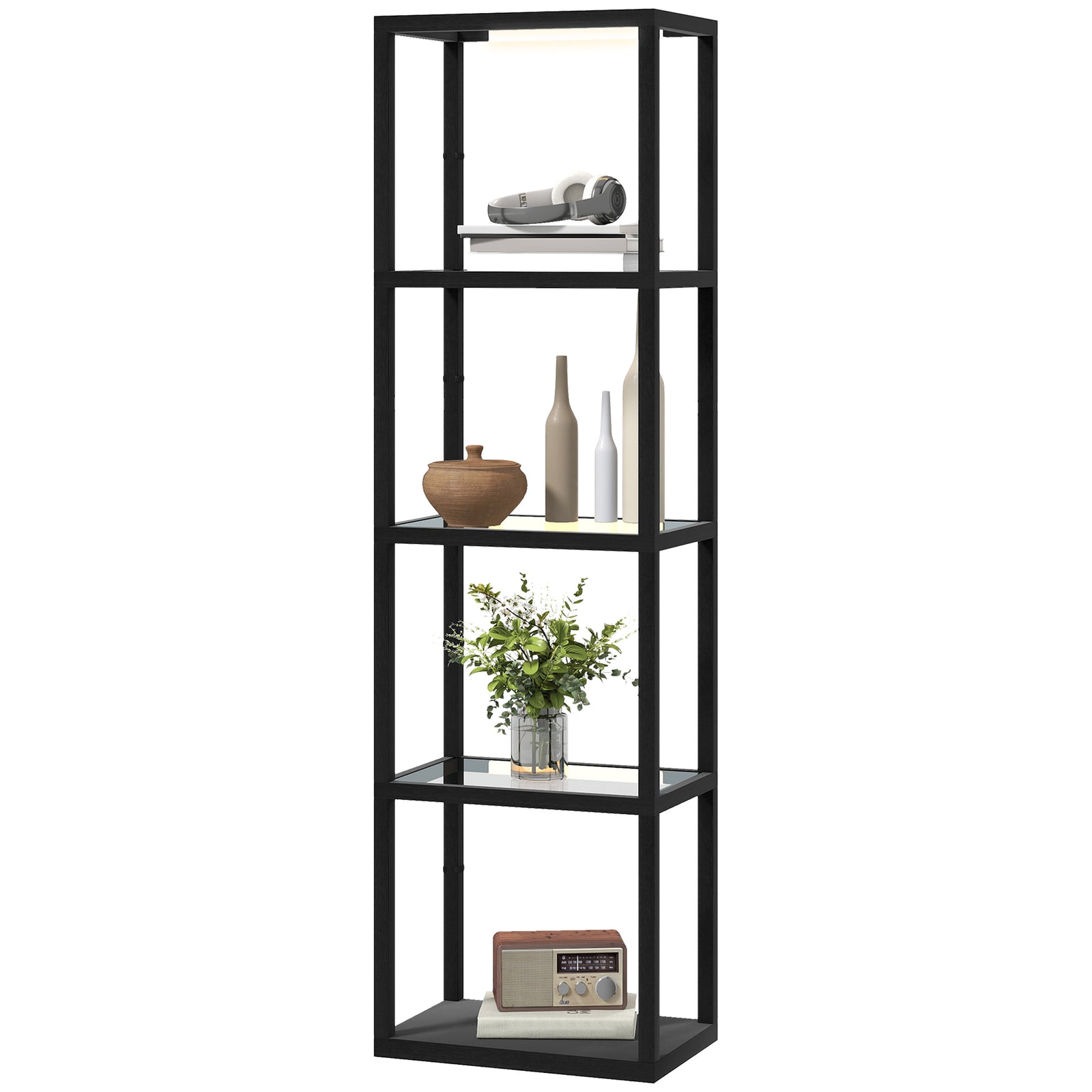 Led Floor Lamp With Glass Shelves, Dimmable Room Lamp | Black