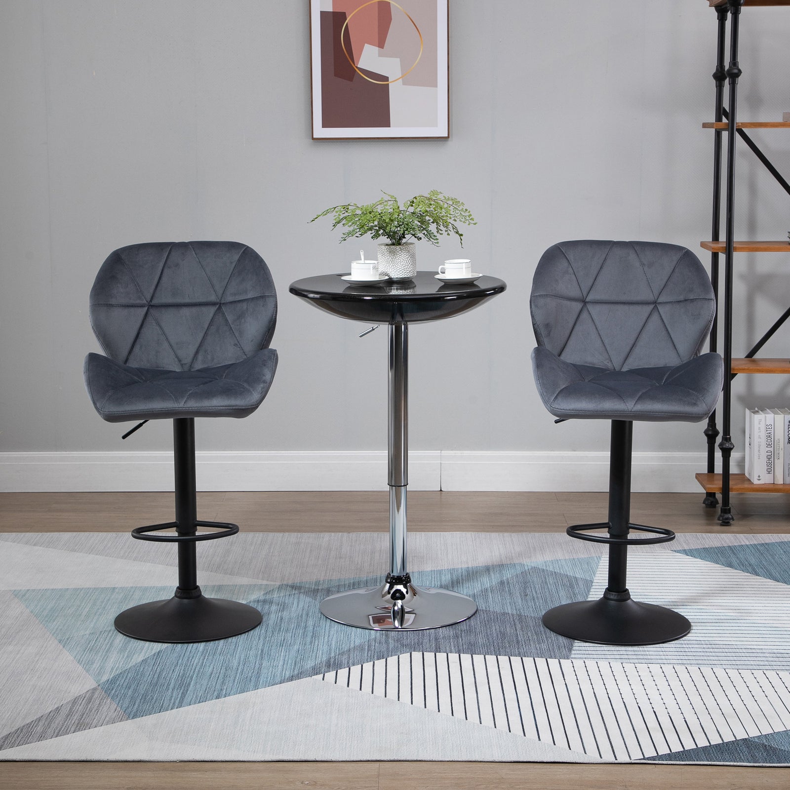 Bar Stools Set Of 2 Fabric Adjustable Counter Chairs | Black
