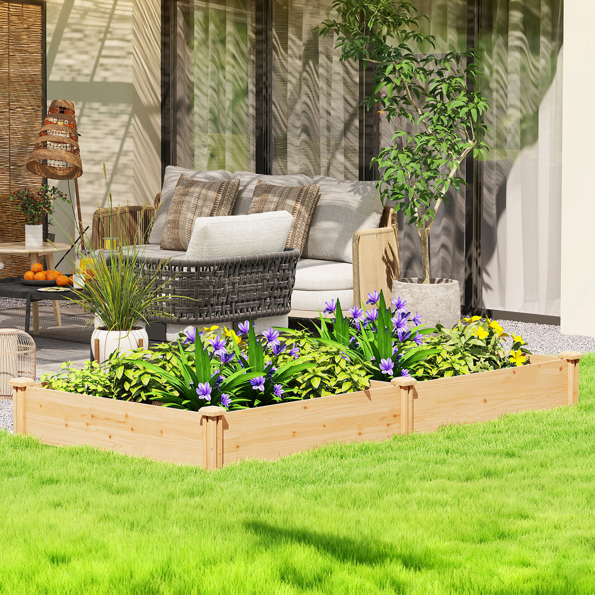Outsunny Raised Garden Bed, Wooden Planter Box With Divider And Open Bottom