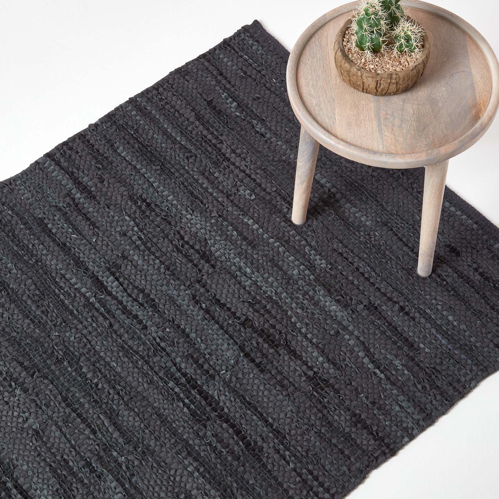 Denver Leather Woven Rug | 150cm x 240cm | Black