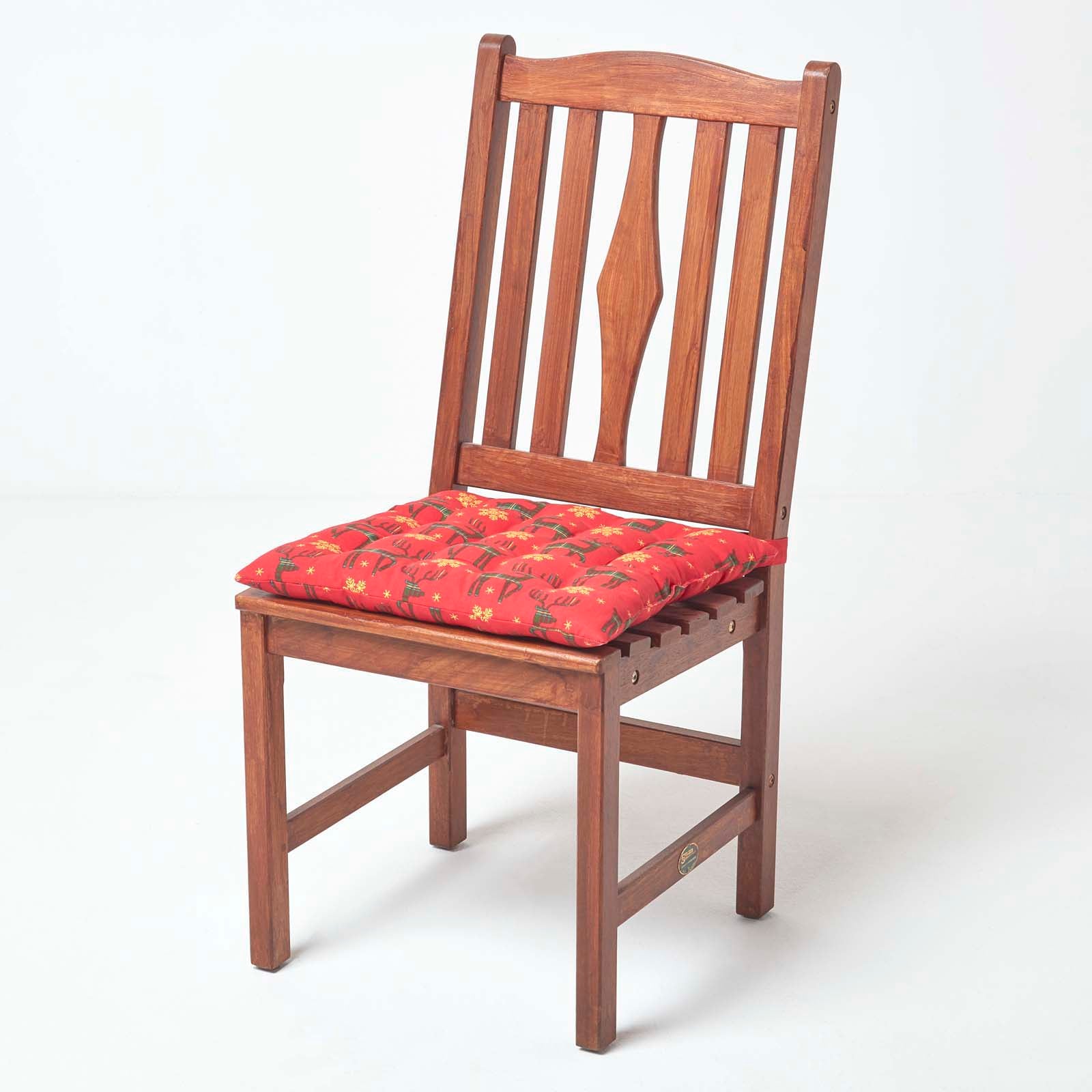 Christmas Seat Pad With Straps 100% Cotton 40 x 40cm | 40cm x 40cm | Red