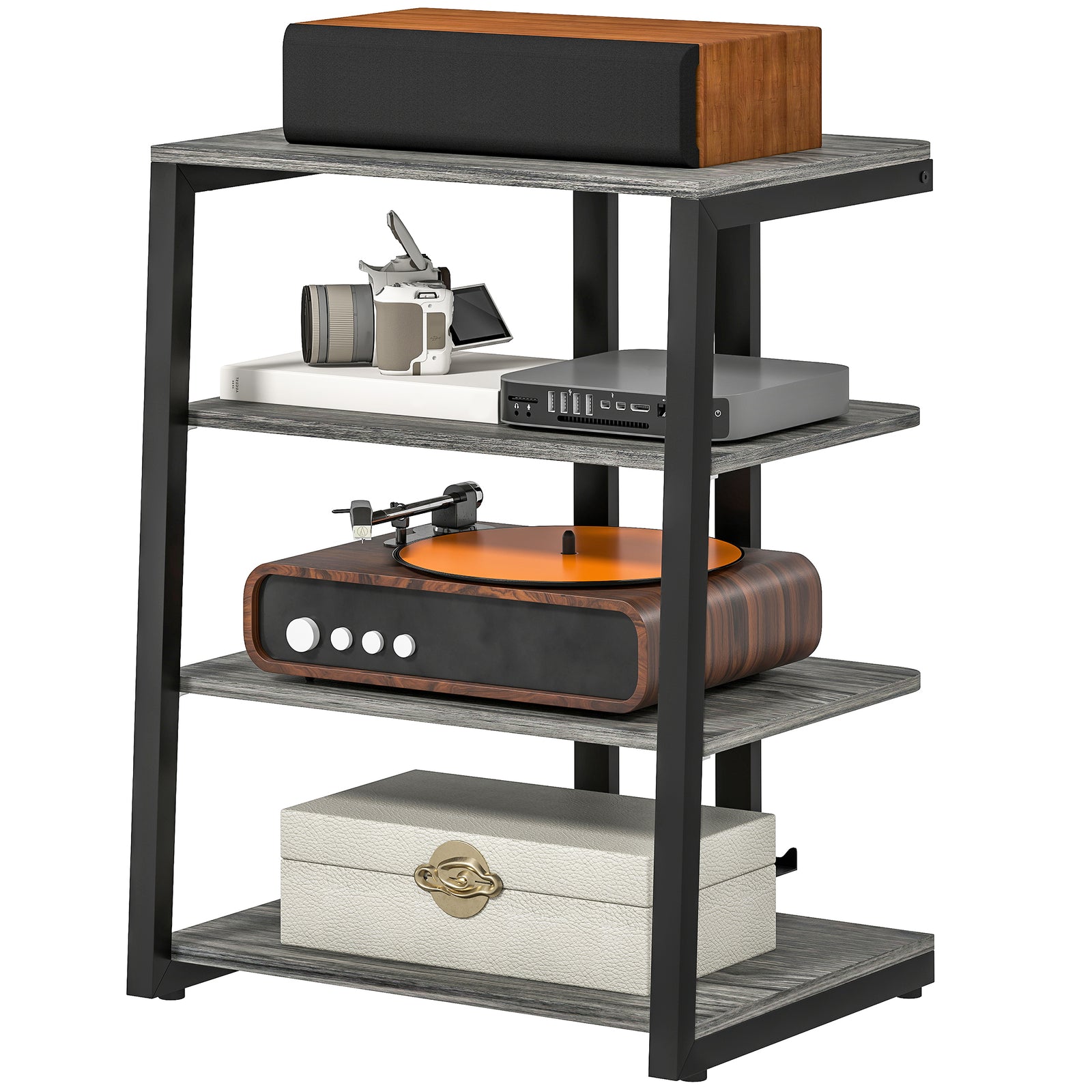 Hifi Rack Stand W/ 4-tier Record Player Stand | Dark Grey