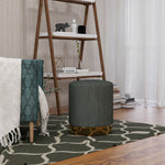 Modern Round Footstool, Fabric Upholstered Foot Rest | One Size | Green