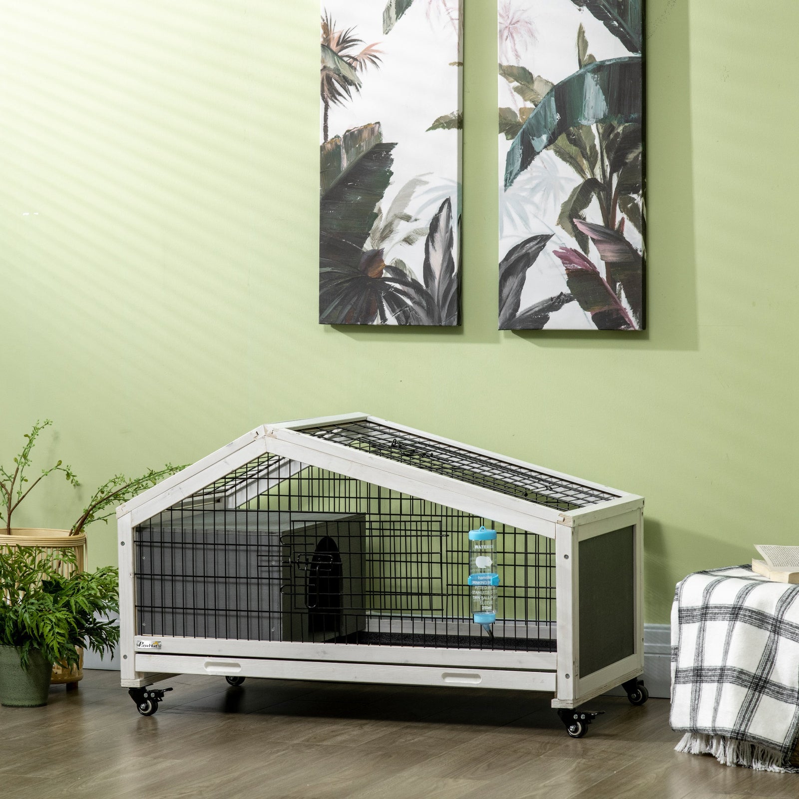 Rabbit Cage With Water Bottle, Wheels, Plastic Slide-out Tray 
Dark Grey