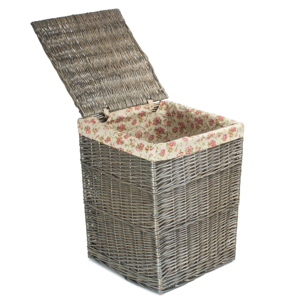 Antique Wash Wicker Square Laundry Basket With Rose Lining | Set of 2 | Pink