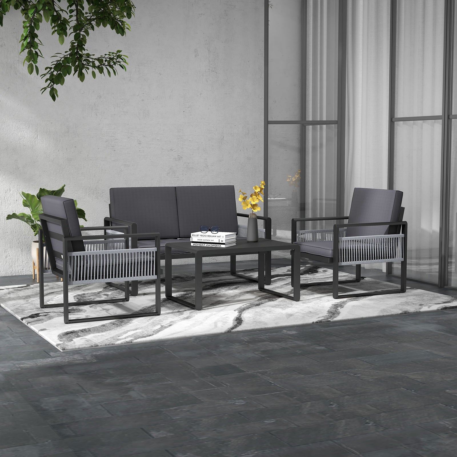Aluminium Garden Set Cushions, Slatted Table