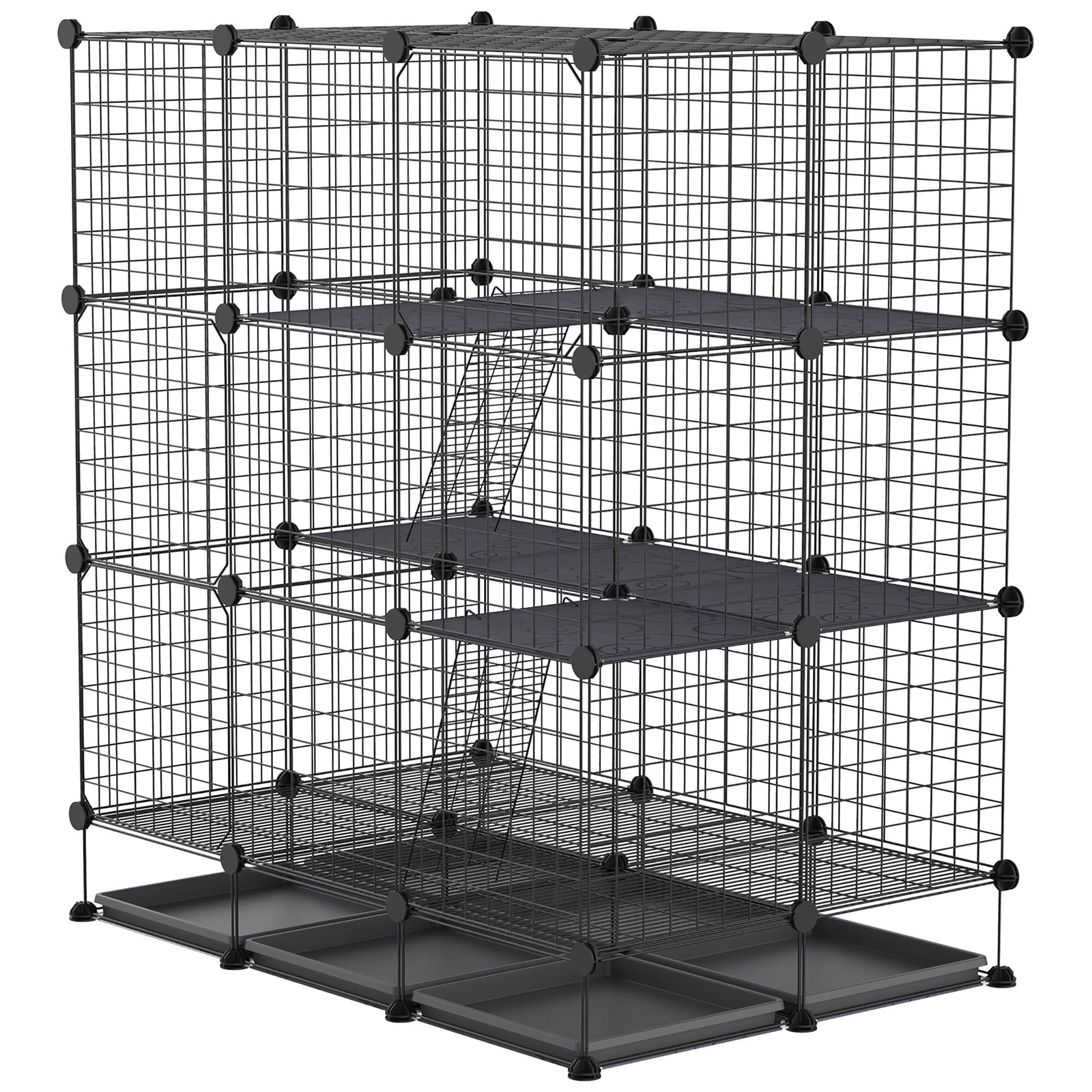 30 Pcs Diy Expandable Pet Cage Steel Bars W/ Doors Trays Plastic Corners