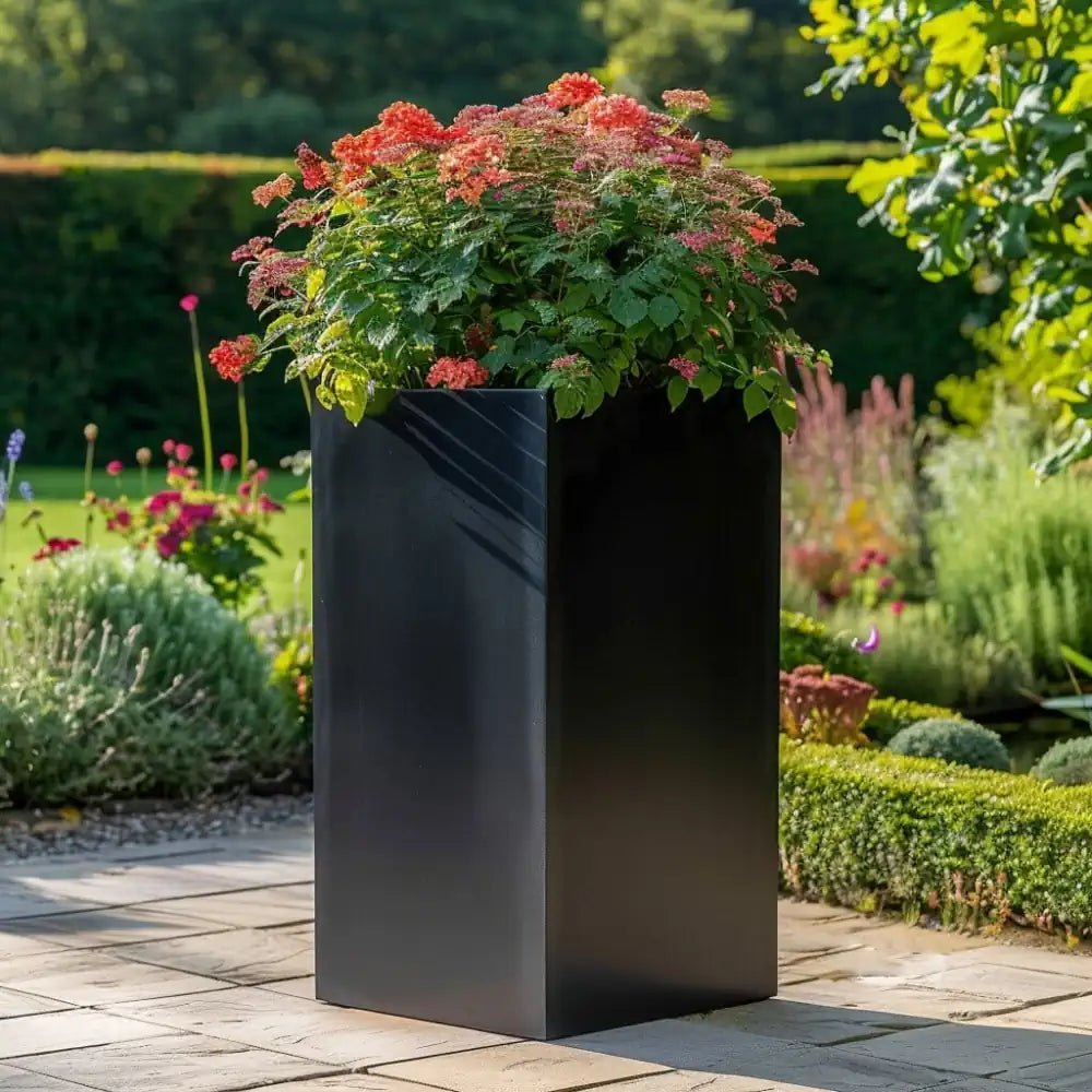 Zinc Galvanised Tall Square Planter | 25cm x 25cm x 50cm | Matte Black