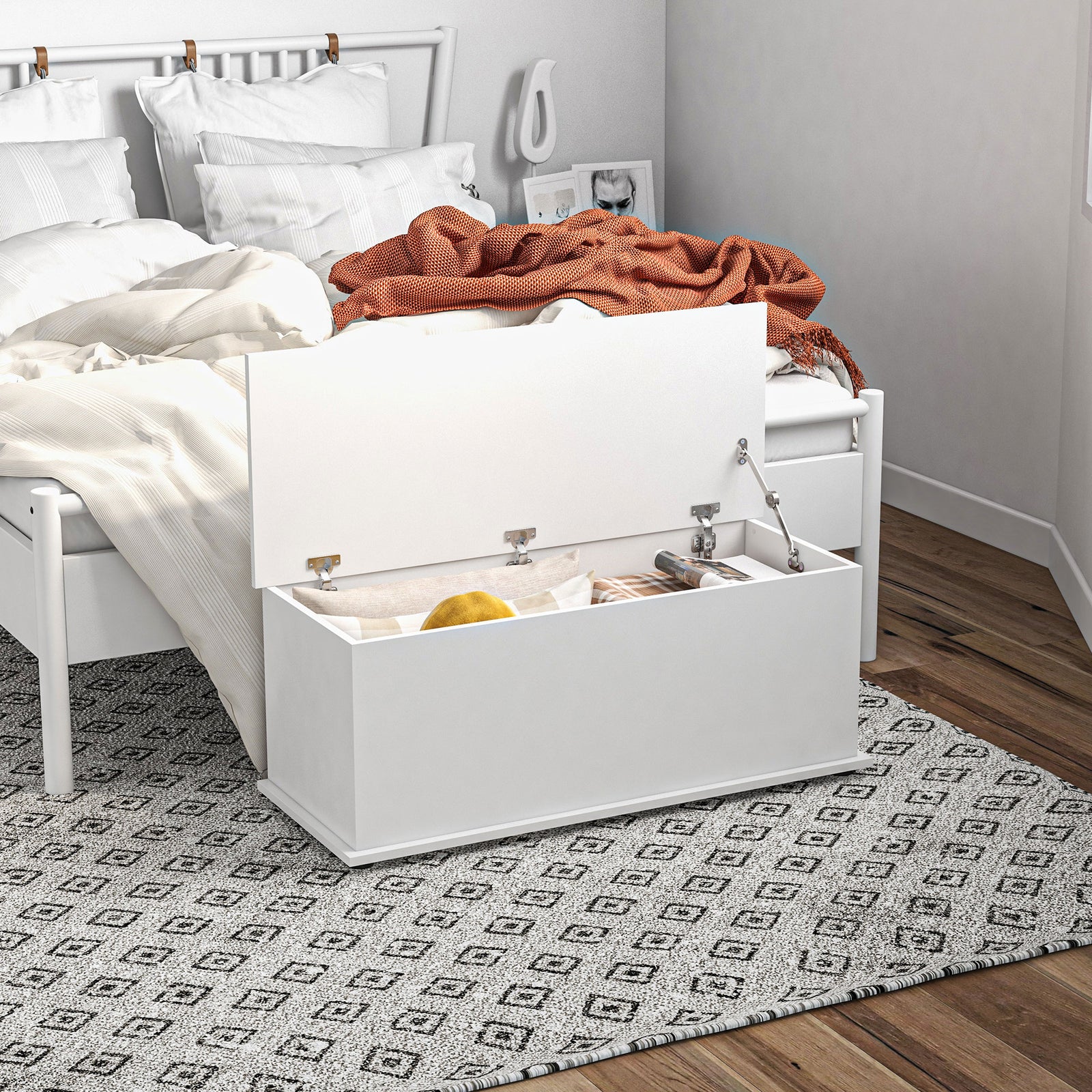 Storage Box Chest With Lid Spacious Collect Chipboard | One Size | White