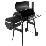 2-in-1 Charcoal Grill & Smoker Combo, Barrel BBQ with Offset Smoker, Outdoor Barbecue with Wheels, Thermometer & Side Shelf