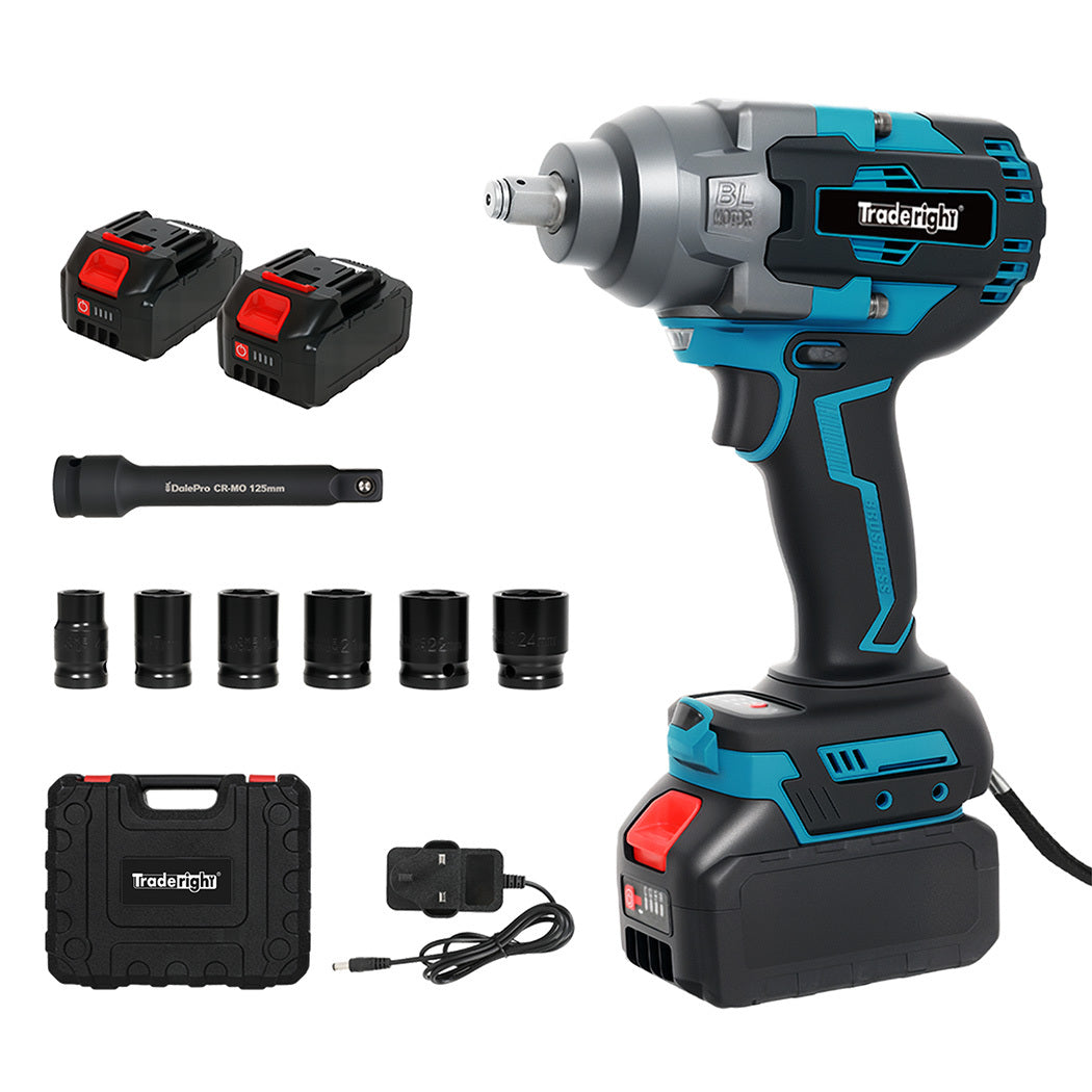 21v Brushless Impact Wrench 1/2" Rattle Gun 2×4.0ah 1200nm Kit Set | Blue