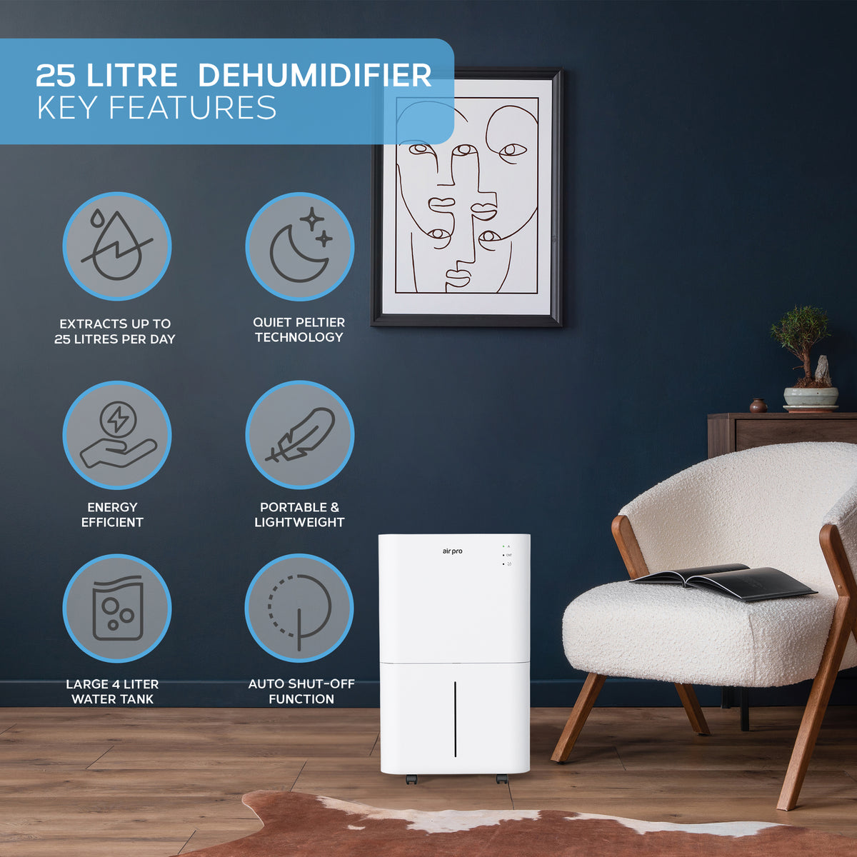 Wifi Dehumidifier Clothes Dryer Mould Remover - 4l Water Tank | 25l | White