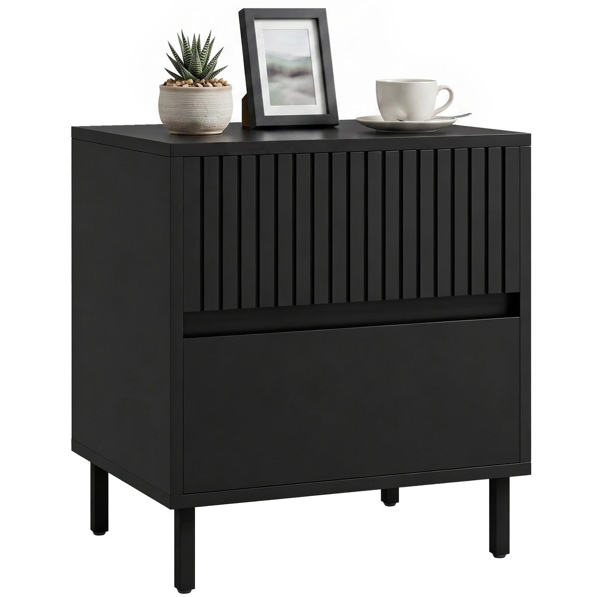 HOMCOM Bedside Cabinet With 2 Drawers, Storage And Steel Legs, Black