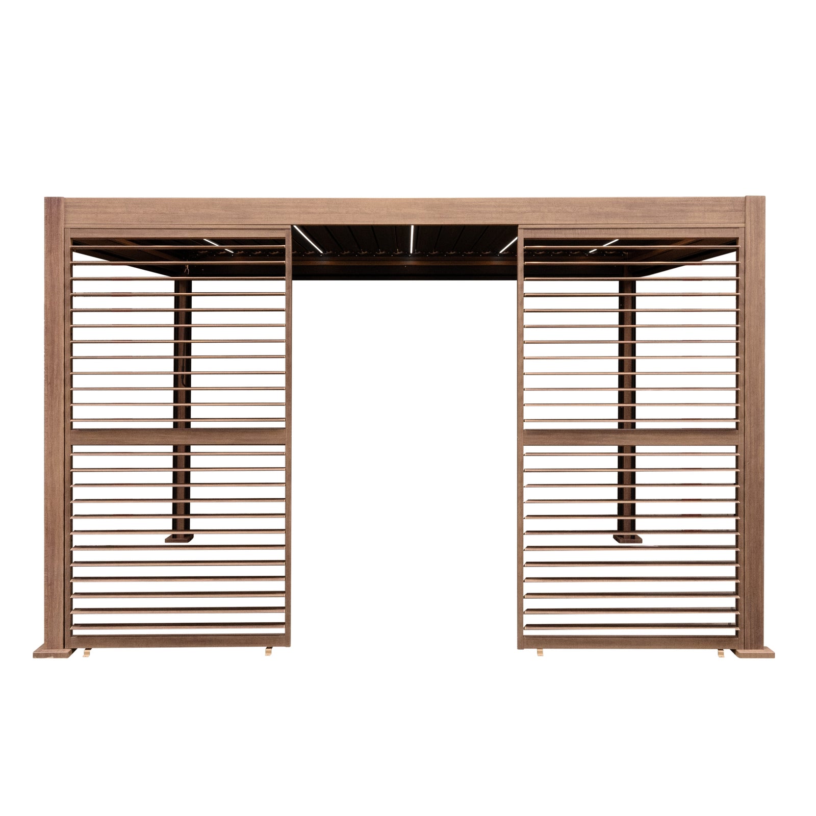 Wood Effect Aluminium Pergola With Blinds, 2 X Side Panels & Led Lights | 4m x 3m | Brown