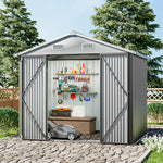 6x8ft Outdoor Metal Storage Shed Galvanised Tool Storage Shed With Lockable Door