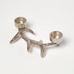 HOMESCAPES Silver Antler Dual Tea Light Holder