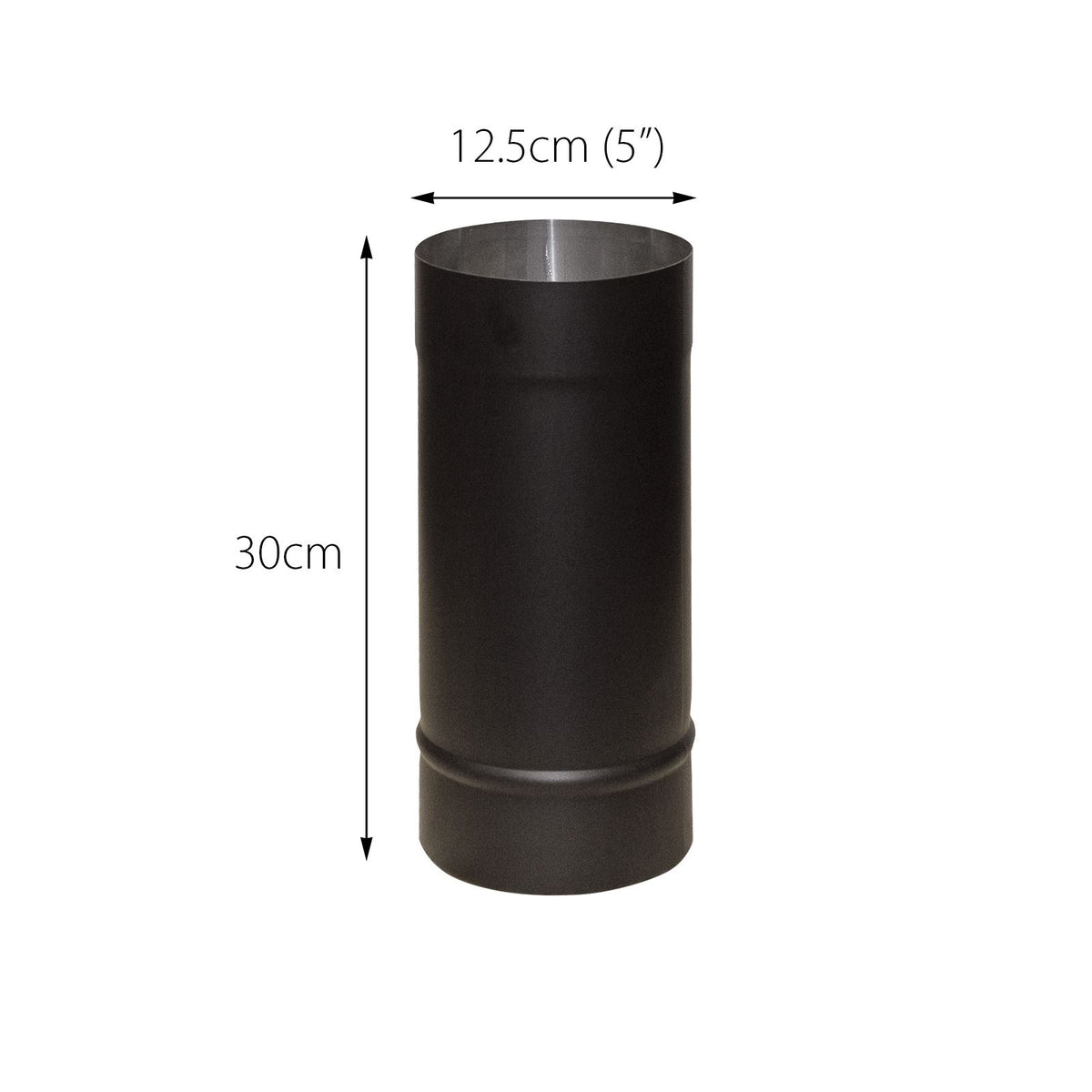 Flue Pipe Straights Various Sizes for 5" inch (125mm) | 300mm | Black