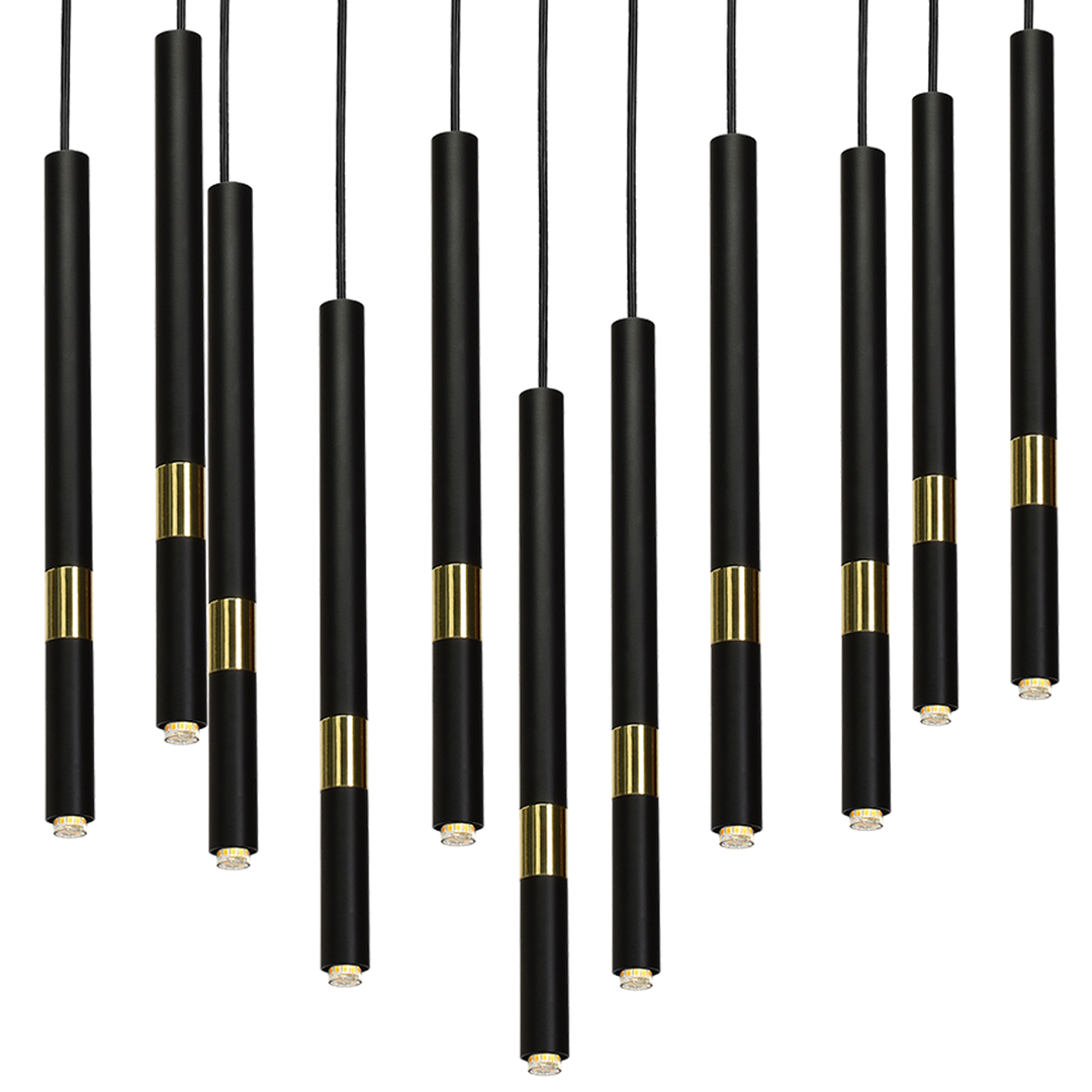 Monza Designer Black Pendant Lamp (11xg9) High Quality Hand Made From Matt Black Alloy With Luxurious Gold Detail